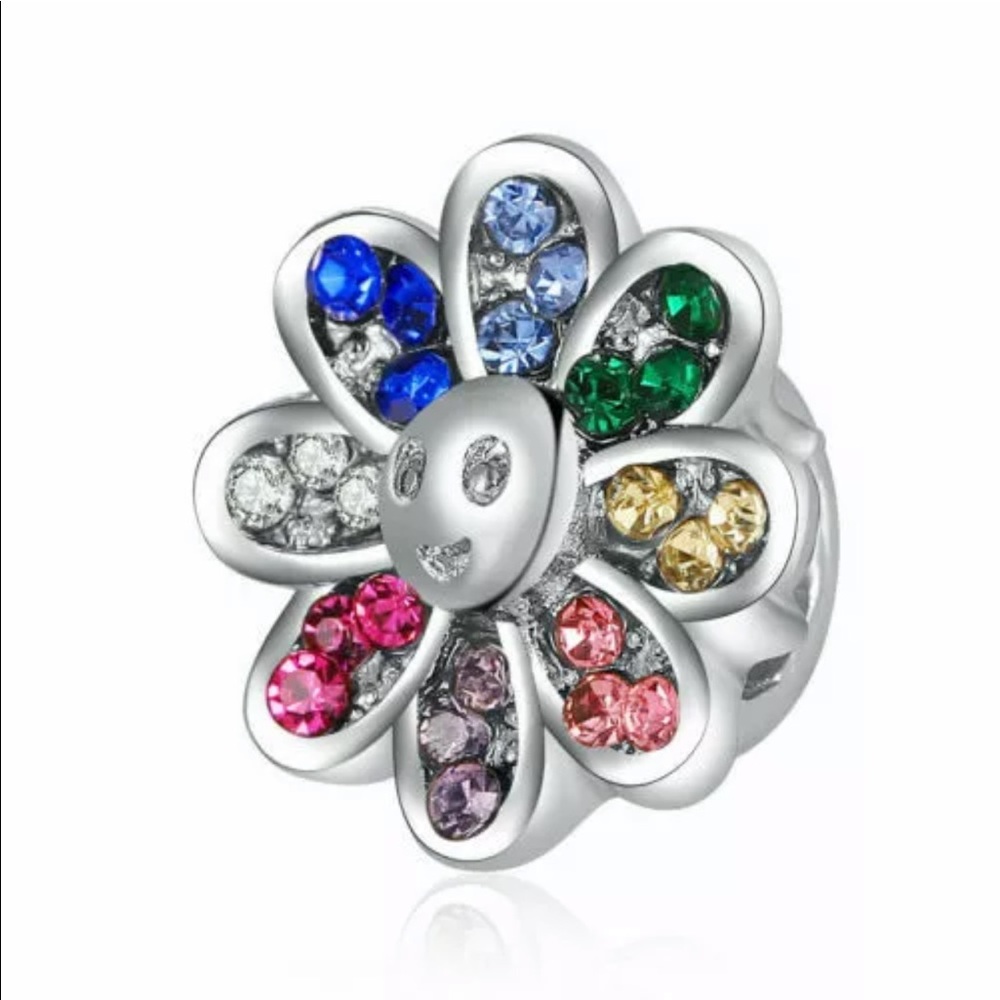 NEW•Silver Multicolor crystal Flower DIY charm